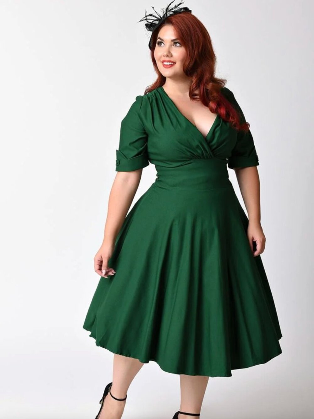 Unique Vintage Emerald Green Delores Retro Pin Up Style Swing Midi Dress 2X/18